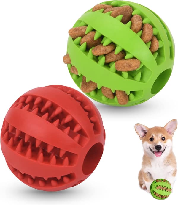 flintronic 2 st Slitstark Naturgummi Foderboll för Tandrengöring Interaktiva Hundleksaker (5cm)