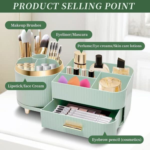 360° Roterende Multifunktionel Makeup Organizer, Skønheds Organizer til Toilettet, Badeværelset og Soveværelset