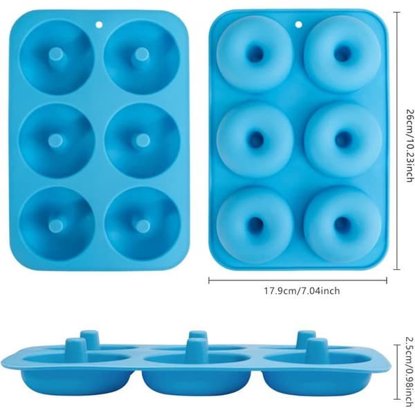 Silikone donutforme, til 6 donuts, sæt med 2. Tåler opvaskemaskine og varmebestandig (blå).