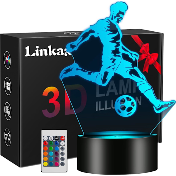 Fotboll Presenter för Pojkar, Påskpresenter för Barn Tonåringar Pojkar, 3D Illusion Nattlampa, Fotboll Nattlampa för Barn Flickrumsinredning, 16 Färger Ändras
