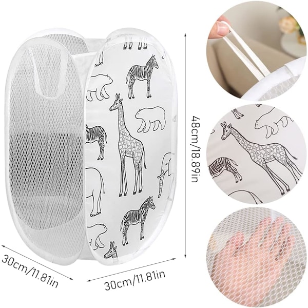 2 Sammenleggbare kleskurver, klesvaskpose, sammenleggbar pop-up kleskurv med håndtak, for organisering av barnerom, leker, klær, 30 x 30 x 48 cm Black+White