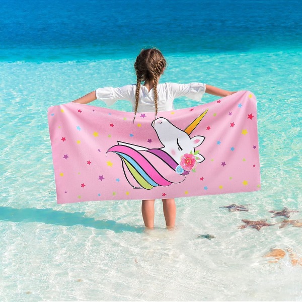 Enhjørning strandhåndklæde - 70x 150 cmCamping håndklæder til piger Børn Hurtigttørrende Ultraabsorberende Super blødt strandtæppe Pool Rejse Svømmebad Brusehåndklæde