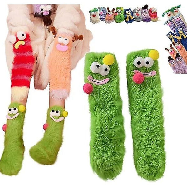 Lämpimät ja pehmeät piirrettyjen hirviöiden sukat, koralliveluuriset kolmiulotteiset omituiset sukat, plushiset hirviösukat joulu sukat 1 pair Green