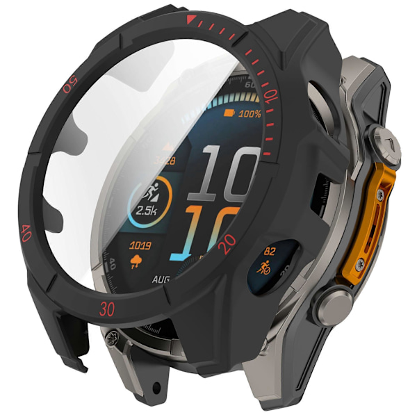 Garmin Fenix 8 47 mm:n kellolle tarkoitettu PC-kehyssuoja ja temperoitu lasinen näytönsuoja Black Red