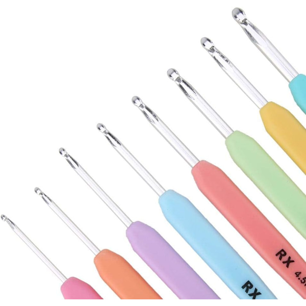 16 stk flerfarget heklekroksett ergonomisk håndtak garnnåler aluminium strikkekroker sett med mykt håndtak for arthrittiske hender eller håndsmerter