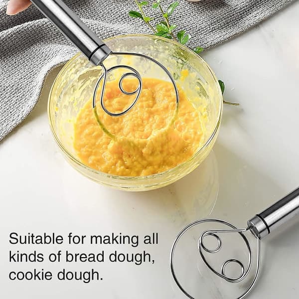 Danska degvispar, 2-pack premium rostfritt stål holländsk visp, stor handmixer för brödbakningspizza