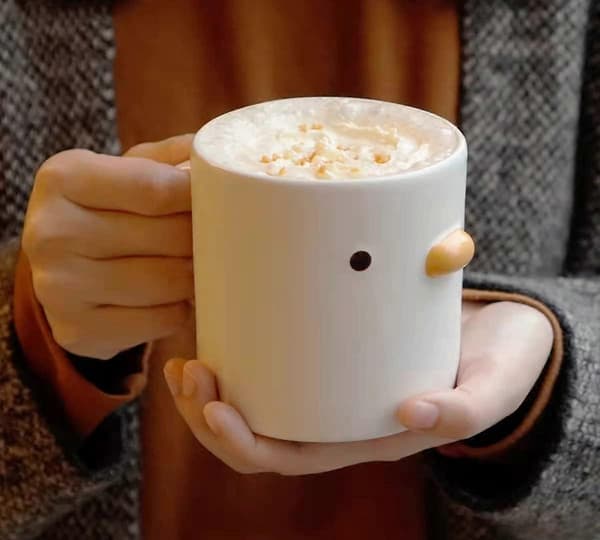 Rolig kycklingkaffemugg, handglaserad ankmugg, säkra keramiska mjölk- och lattekannor