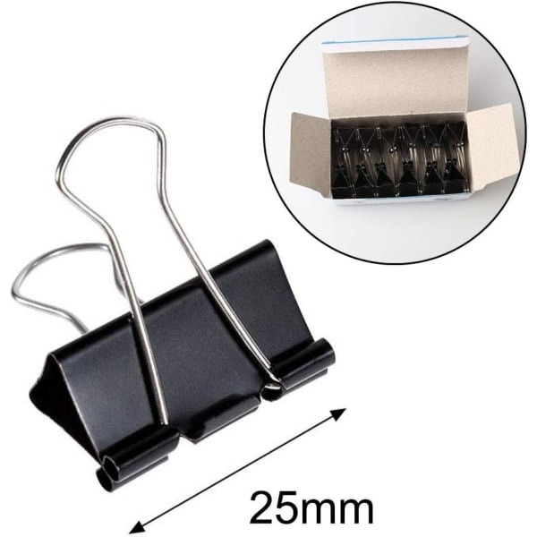 60 stk. Bulldog Clips 25mm Små Binder Clips Sorte Foldbare Clips Stationære Metal Papirclips Clip