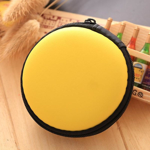 Kuulokkeiden kantolaukku, pieni pyöreä laukku matkakuulokkeille, vetoketjullinen, älypuhelimen kuulokkeille, langattomille kuulokkeille, USB-kaapelille, SD-kortille, keltainen Yellow