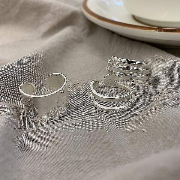 S925 Sterling Silver Ringar för Kvinnor Koreanska Cirkulära Ringar Flerskiktade Bred Ansiktsring Smycken