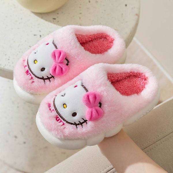 Lasten tytöille Hello Kitty -kuvioiset söpöt piirrettyjen hahmojen talvikengät, paksuuntuneet tossut, pitävät lämpimänä, kawaii, liukumattomat tossut 21752-Pink 22-23