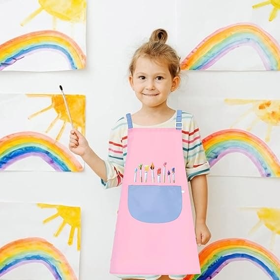2 st Förkläden för Barn Målarförkläde Ålder 6-12 Vattentäta Kockförkläden för Kök Målning Matlagning Bakning-60×45 cm (Rosa och Blå)