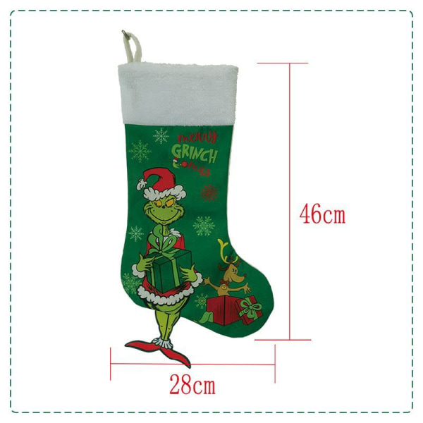 Grinch Julstrumpor Set om 4, Grinch Monster Julgåväska, Rolig Julspis Hängande