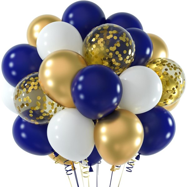 Marinblått och guld konfettiballonger 60 st 12 tums festballonger för födelsedagsfest Bröllopsavslutning semester firar ballongdekoration