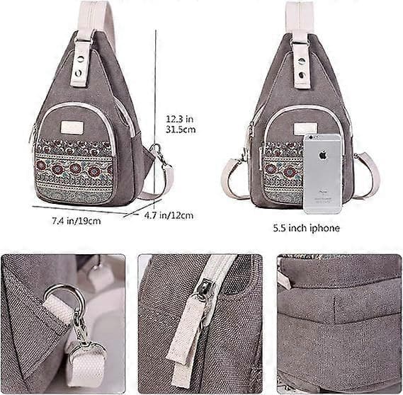 Mini Dam Sling Bag Bröst Axelryggsäck Canvas Casual Daypack (Grå)