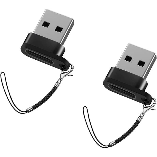 USB C till USB-adapter, USB-hane till USB C-hona, svart [2-pack], bärbar USB C stöder snabbladdning och dataöverföring