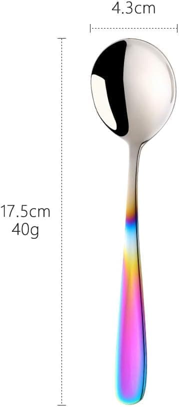 Bouillon Ske Sæt, 7-Tommer Runde Suppeskeer, Rustfrit Stål Færdig Spiseske (Gradient Regnbue) COLORFUL