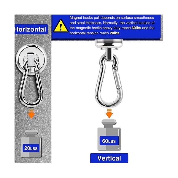 12 stk. stærke magnetiske kroge, 60 lbs kraftige magnetkroge med karabinhage