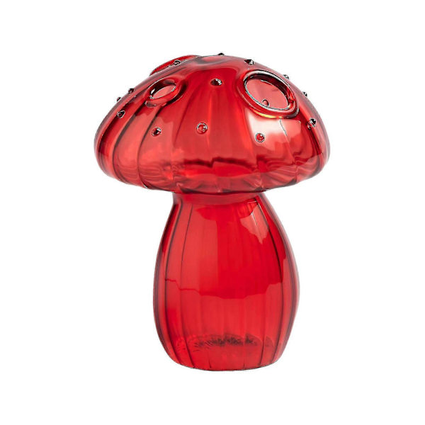 Snygg Glasvas i Svampform, Färgad Vas i Fint Glas, Svampblomvas, Svampdekoration red
