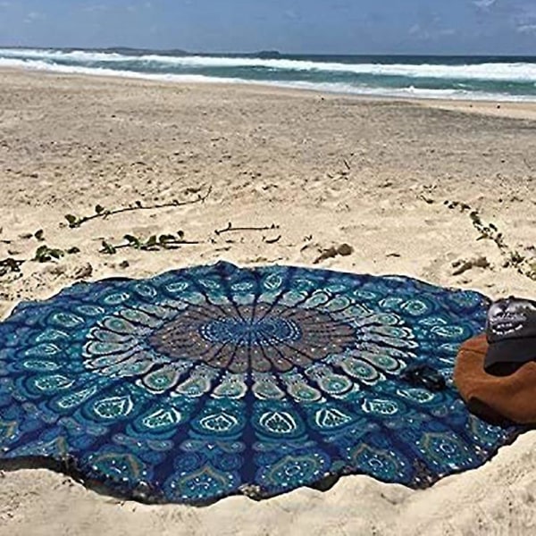 Mandala Hawaii Soltæt rund strandtæppe Hippy Boho Gypsy Dug Strandsjal 60 Tommer