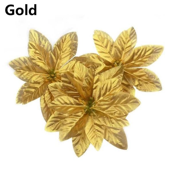 10 stk. 14 cm juletræsblomster glitterpynt sølv silver