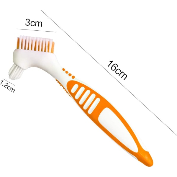 2-pakk dobbelt børstehode protesebørstesett, bærbar ergonomisk tannprotesebørste Multi-børste tannbørste for protesepleie (tilfeldig farge)