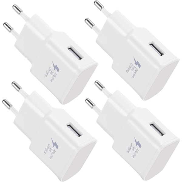 4-pakning 5V-2A USB-strømadapterkontakt Universal hurtiglader for iPhone 12/11/X 8/7/6, Samsung Galaxy S22 S21 S20 S10 S5 S6 S7 S8 S9/Edge/Plu