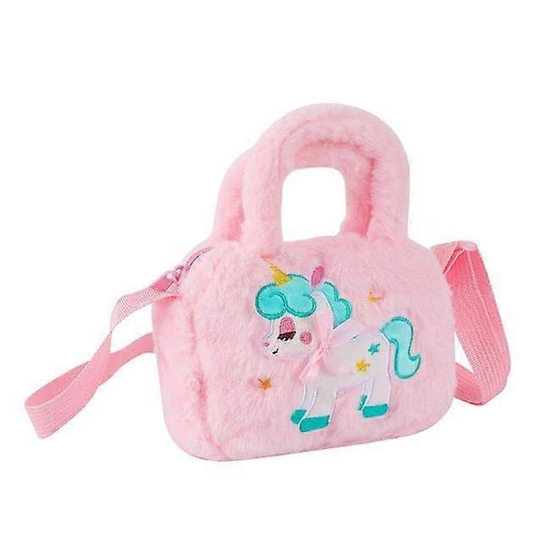 Unicorn Veske Jenter Plysj Skuldervesker Mini Håndveske Barn Nøkler Myntveske Pink
