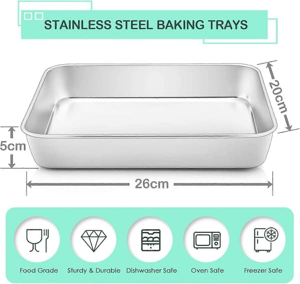 Lite Ovnformsett med 2, Dyp Kakeform Rektangulær Bakeform, Former Ideelle for Lasagnekjeks Pizza, Flat Overflate Oppvaskmaskinsikker, 26x20x5cm