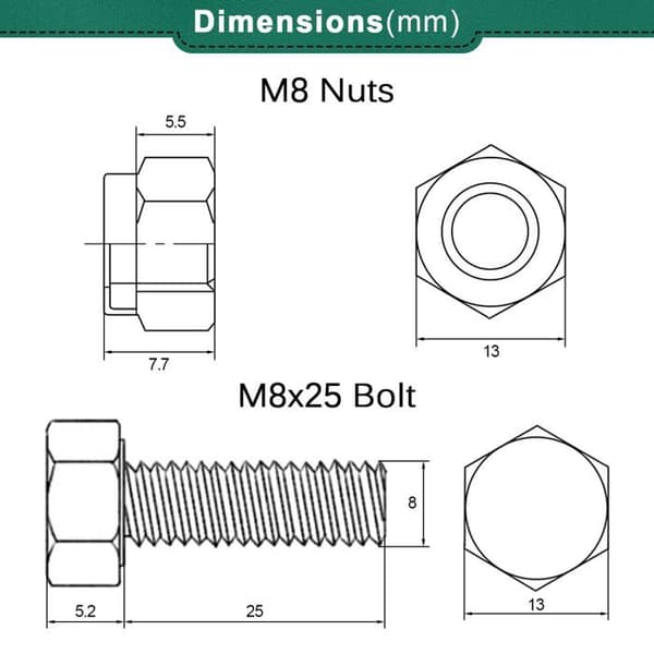 Sexkantbultar och muttrar - REM - 10-pack - M8 x 25 mm - A2 V2A rostfritt stål