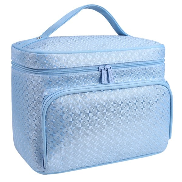 Makeup Taske Bærbar Argyle Glat Refleksbånd Lynlås Opbevaring blue