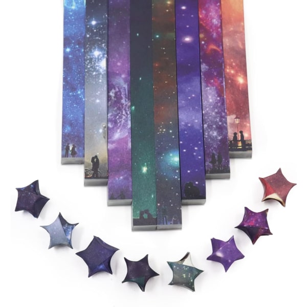 540 ark Origami Stars Paper Strips DIY Gradient Starry 8 forskjellige stiler Dekorasjonsbrettepapir for kunsthåndverksutstyr, skoleundervisning (C)