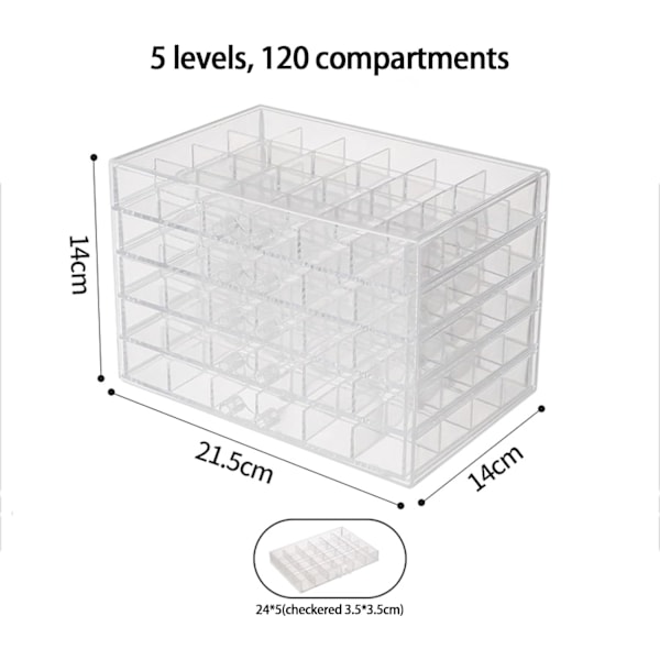 5 Skuffer Ørepynt Oppbevaringsboks Arrangør, 120Grid Akryl Boksholder, Transparent Ørepynt Etui for Kvinner Jenter Gave (Klar)