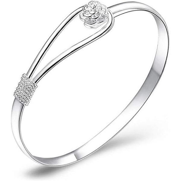 Sølvarmbånd Elegant Clip-On knap Dame Sølv Armbånd Blomsterdesign Sølv Charm Armbånd Armbånd Klassisk armbånd smykker (belagt sølv)