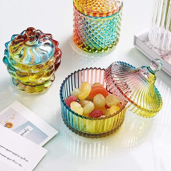 Farverig glas slik skål med låg teltformet krystal slik krukke apoteker krukke bryllup slik buffet krukke mad krukke kiks beholdere dekorative