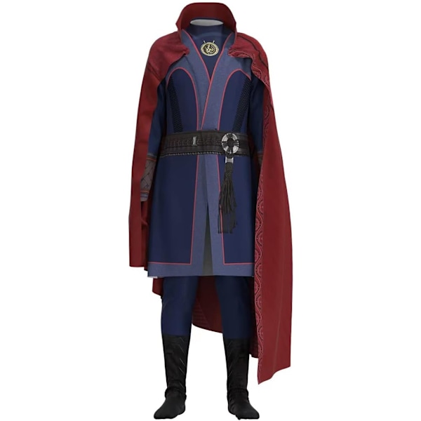 2022 Barn Dr Superhero Strange Kostym Deluxe Overall Röd Krage Cape Outfit För Halloween Cosplay Kostymfest Fancy Dress Up(M 140CM)