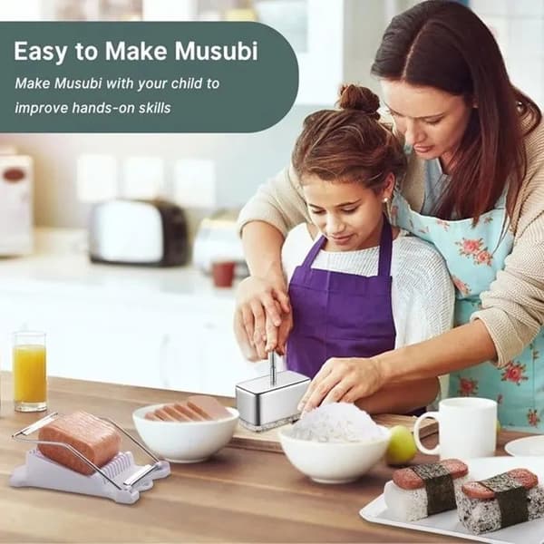 Rektangulær Onigiri-form med presser, rustfritt stål, DIY Sushi-verktøy for risboller, 10,2 x 5,7 x 11,5 cm