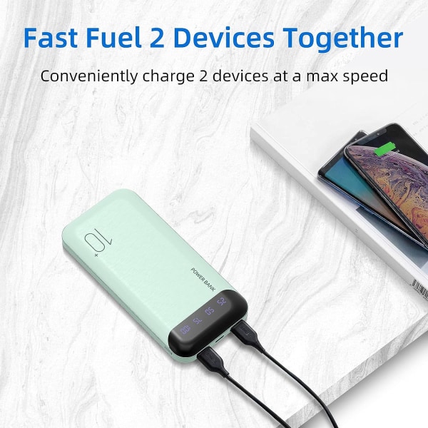 Power Bank 10000mAh Mobiltelefon Bærbar Oplader Ekstern Batteripakke med 2 USB 2.4 A udgange og USB C Input Kompatibel med Huawei iPhone 12 11 X
