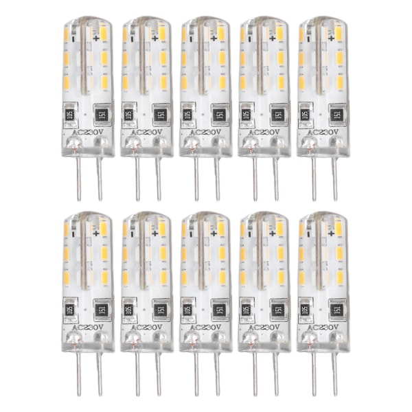 G4 LED-lamput 1,5 W AC220V 110LM, 10 kpl Bi Pin -kanta Silikonilämmin valkoinen 3000K, Maisemavalaisimien vaihtolamppu