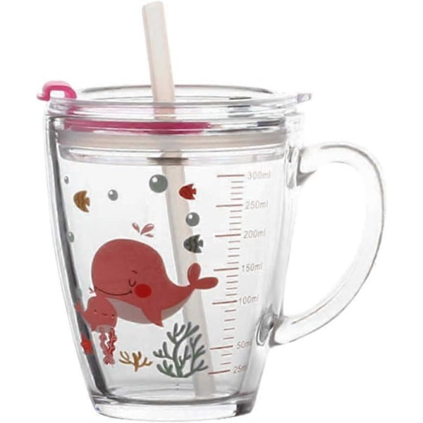 Glasmjölkkopp med mått, läckagesäker pipmugg för barn, mikrovågssäker, 300 ml, transparenta dricksglasburkar, flaskor med skala