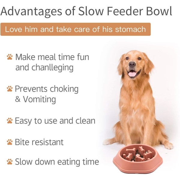 Hundskål Hund Slow Feeder Skålar Bloat Stop Food Bowl Interaktivt pussel Healthy Eating Bowl (Rosa)