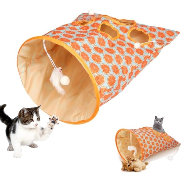 Ny kjæledyrkattleketunnelleke, sammenleggbar interaktiv katteborveske Kjæledyrleketøy med plysjballkatt selvinteraktive leker (oransje)