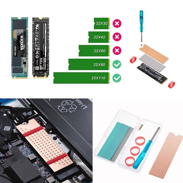Kobberkøleplade til M.2 2280 SSD'er - 74x22x0.8mm med silikonepude - Effektiv NVMe-køling - Til bærbare computere