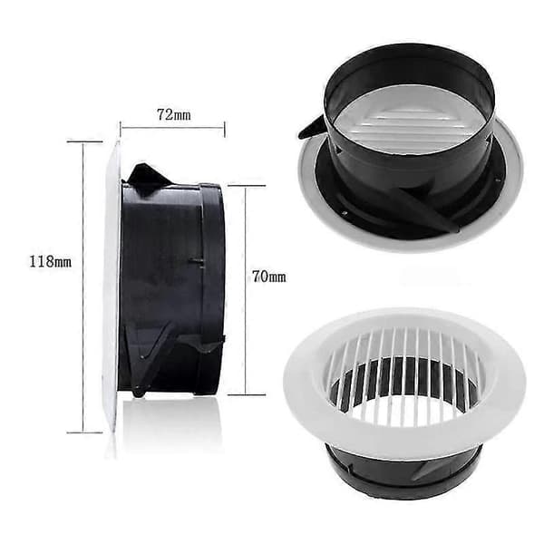 Ventilationsgaller, Plast, 118 mm, Svart/Vit, 4 st