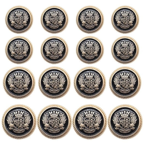 16 Sömnadsknappar, Utsökta Dekorativa Knappar i Legering, Brittiska Knappar (2,5X2,5CM, Svart)