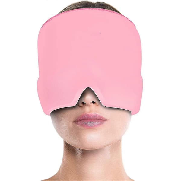 Migræne Hat med Gel-Is til Hovedpine og Migræne, Kold Terapi Migræne Relief Hat, Behagelig Strækbar Ispakning Øjenmaske Pink
