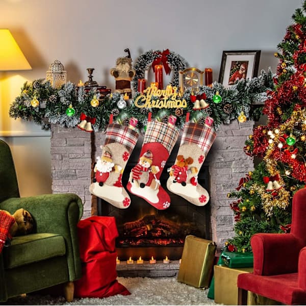 3-pack tofflor med jultomte, stor julstrumpa