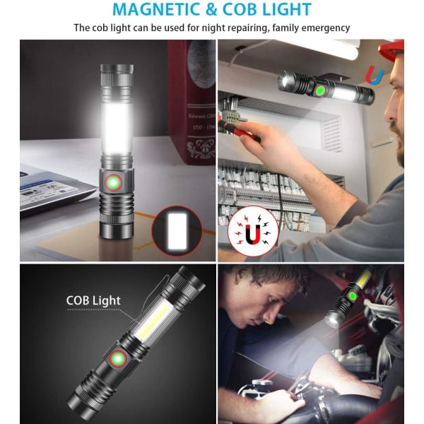 LED ficklampa uppladdningsbar 1000 lumen vattentät 4 positioner 2 st