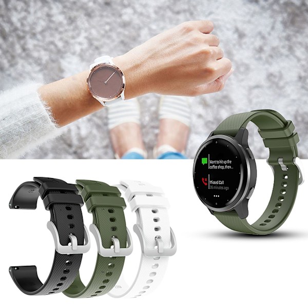 Klockarmband 20mm/22mm Rutiga Mjukt Silikonarmband Armband Ersättning för Garmin Venu SQ/Venu/Vivoactive 3 4/Forerunner 245 Army Green 20 mm