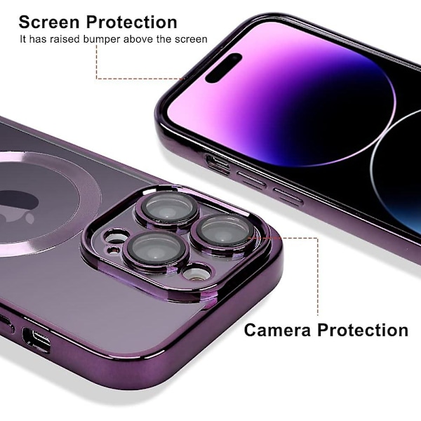 Yhteensopiva iPhone 14 Pro Max -kuori kameran linssinsuojalla (MagSafe-yhteensopiva) Magneettinen naarmuuntumaton - Violetti